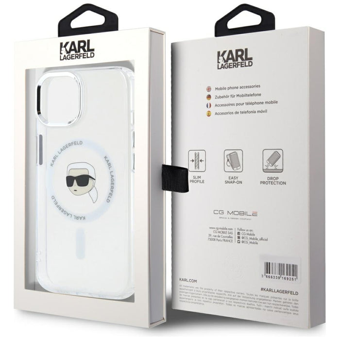 Karl Lagerfeld IML Metal Karl Head MagSafe Case for iPhone 15 Plus White