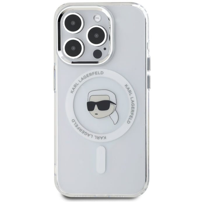 Karl Lagerfeld IML Metal Karl Head MagSafe Case for iPhone 15 Pro White