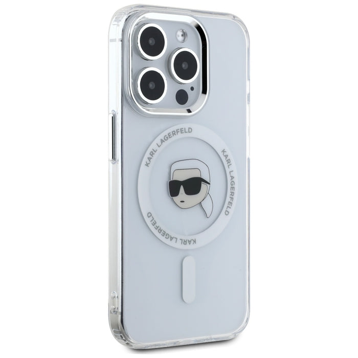 Karl Lagerfeld IML Metal Karl Head MagSafe Case for iPhone 15 Pro White