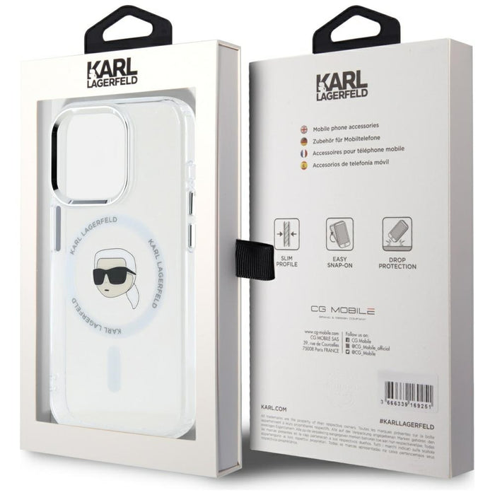 Karl Lagerfeld IML Metal Karl Head MagSafe Case for iPhone 15 Pro Max White