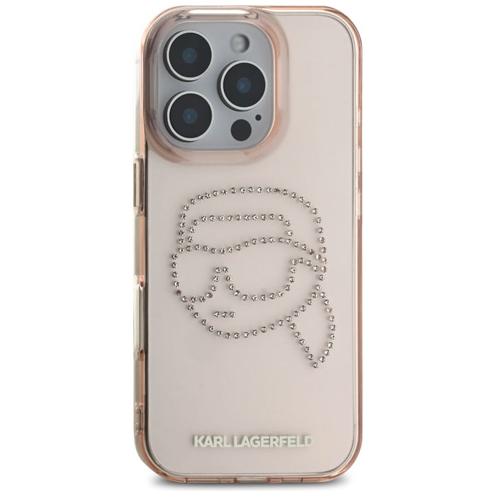 Karl Lagerfeld IML Rhinestones Karl Head Case for iPhone 16 Pro Pink