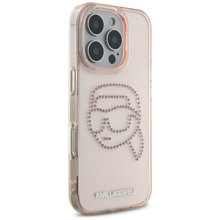 Karl Lagerfeld IML Rhinestones Karl Head Case for iPhone 16 Pro Pink