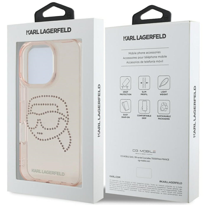 Karl Lagerfeld IML Rhinestones Karl Head Case for iPhone 16 Pro Pink