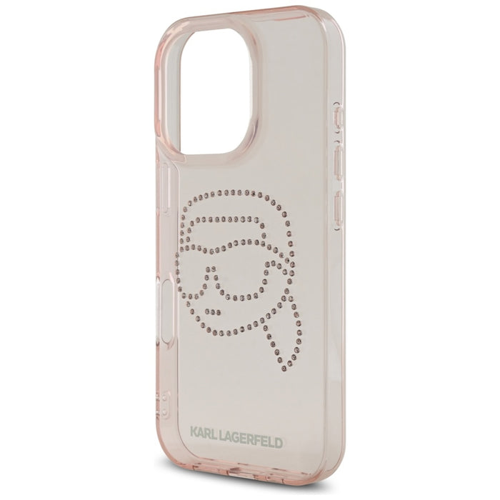 Karl Lagerfeld IML Rhinestones Karl Head Case for iPhone 16 Pro Pink