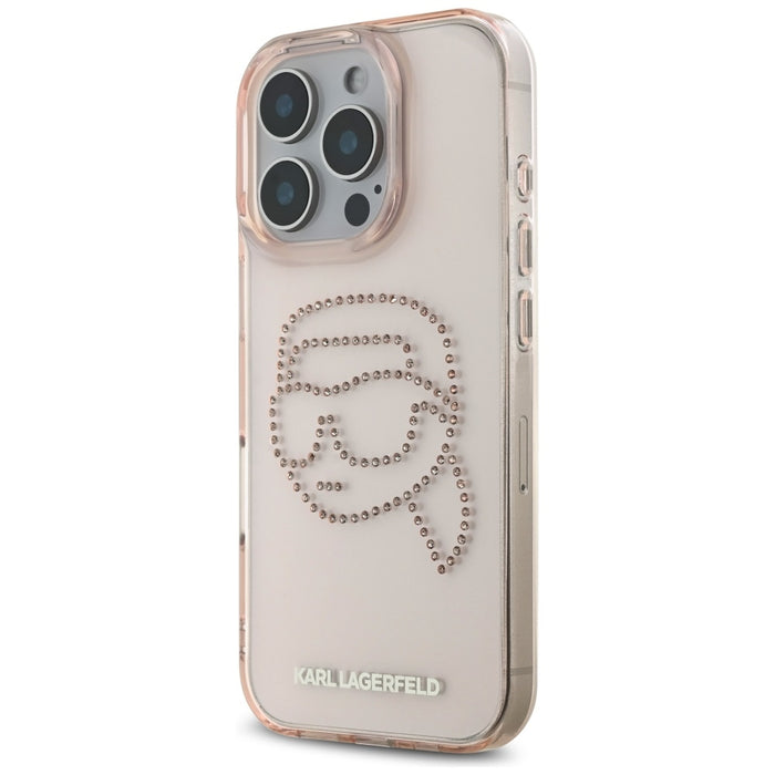 Karl Lagerfeld IML Rhinestones Karl Head Case for iPhone 16 Pro Pink
