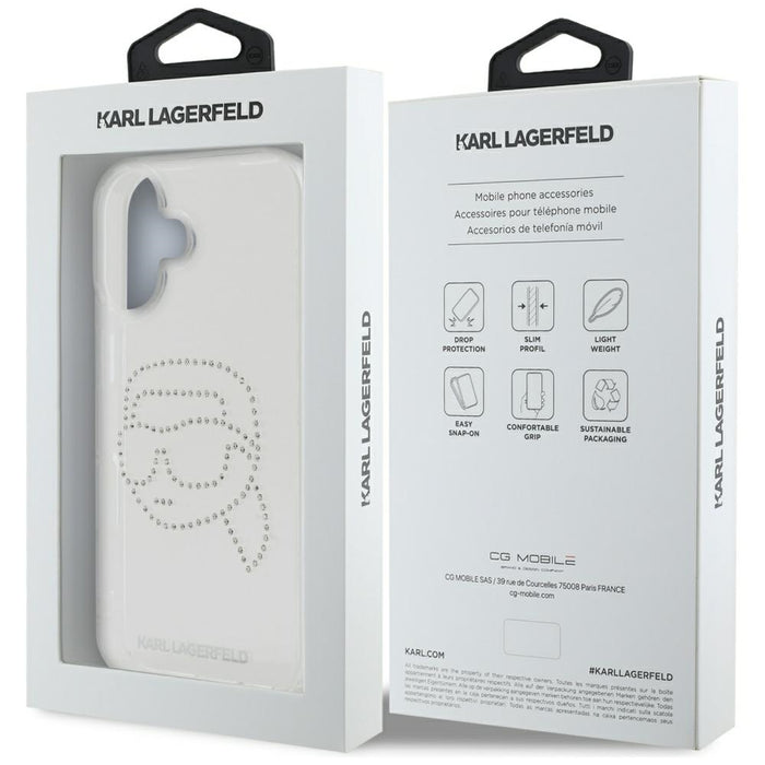 Karl Lagerfeld IML Rhinestones Karl Head Case for iPhone 16 Clear