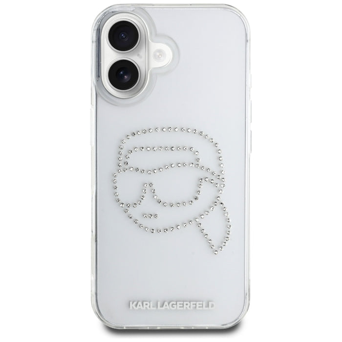 Karl Lagerfeld IML Rhinestones Karl Head Case for iPhone 16 Clear