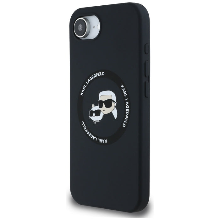 Karl Lagerfeld Liquid Silicone Karl & Choupette Heads Case with MagSafe for iPhone 16e - Black