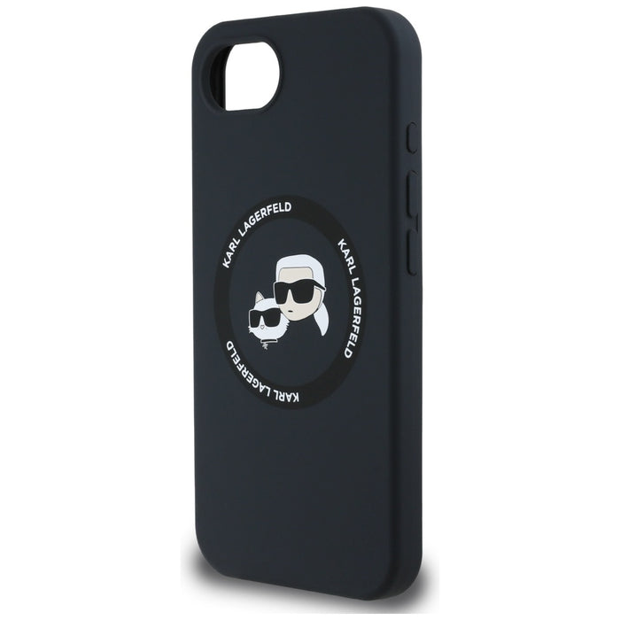 Karl Lagerfeld Liquid Silicone Karl & Choupette Heads Case with MagSafe for iPhone 16e - Black