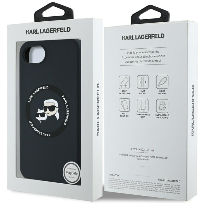Karl Lagerfeld Liquid Silicone Karl & Choupette Heads Case with MagSafe for iPhone 16e - Black