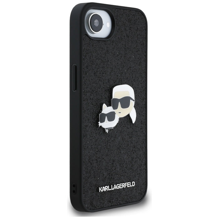 Karl Lagerfeld Fixed Glitter Karl&Choupette Heads Metal Pin iPhone 16e Case - Black