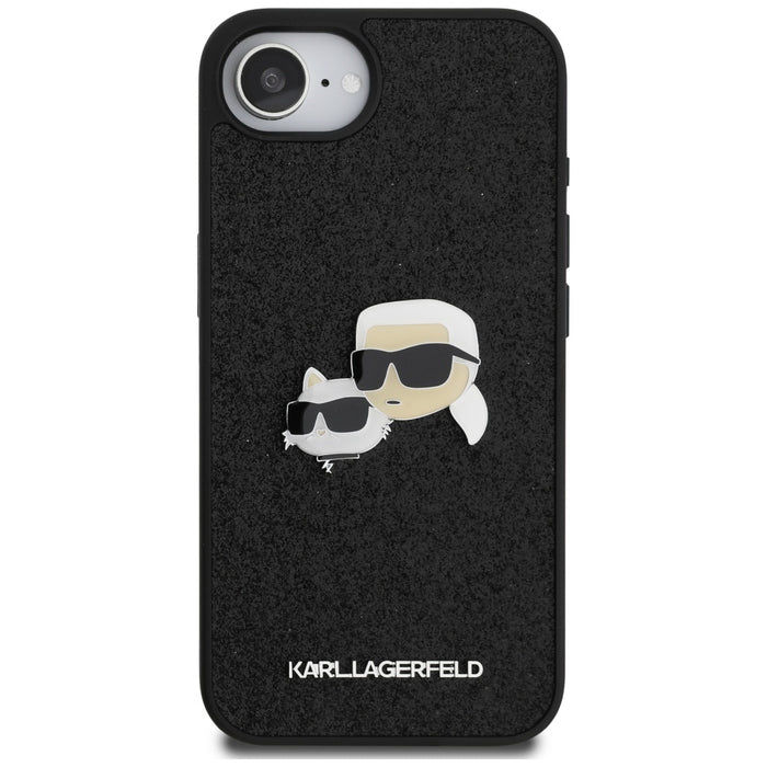 Karl Lagerfeld Fixed Glitter Karl&Choupette Heads Metal Pin iPhone 16e Case - Black
