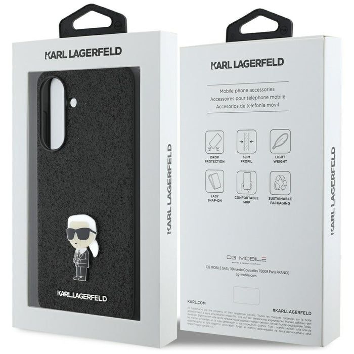 Karl Lagerfeld Fixed Glitter Ikonik Logo Metal Pin Case for Samsung Galaxy A56 - Black