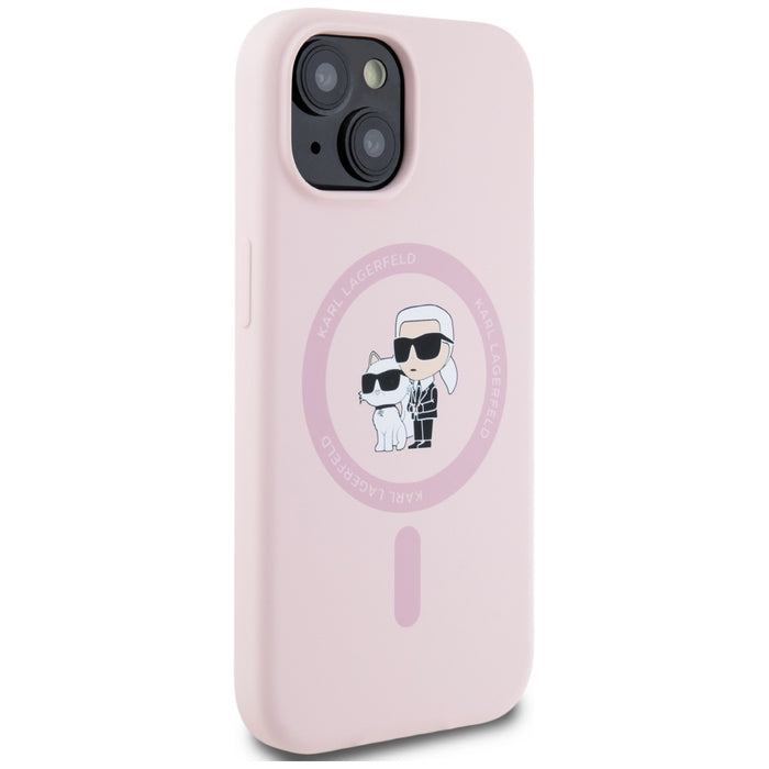 Karl Lagerfeld Silicone Karl&Choupette MagSafe iPhone 15 Plus Case - Pink