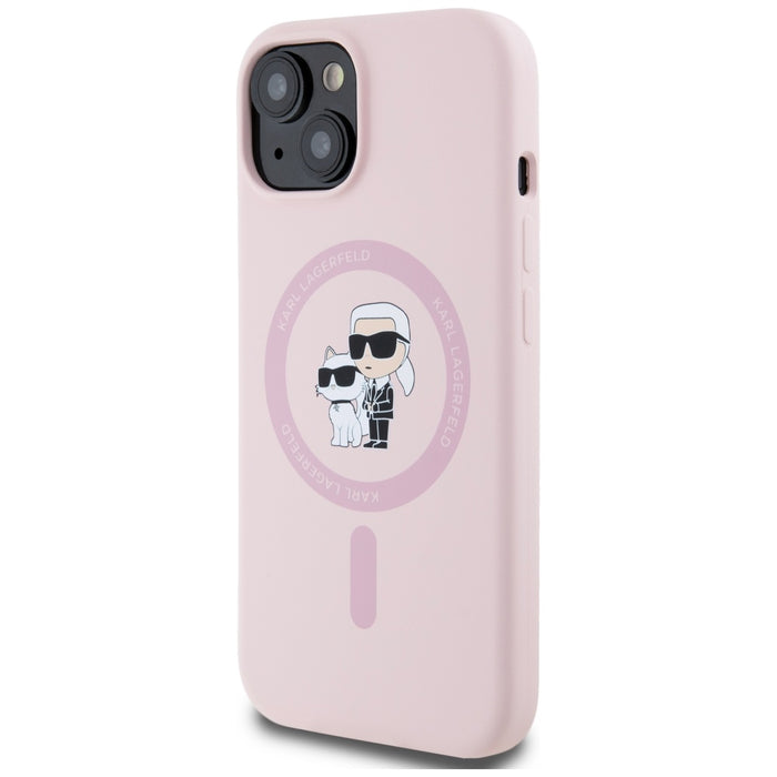 Karl Lagerfeld Silicone Karl&amp;Choupette MagSafe iPhone 15 Plus Case - Pink