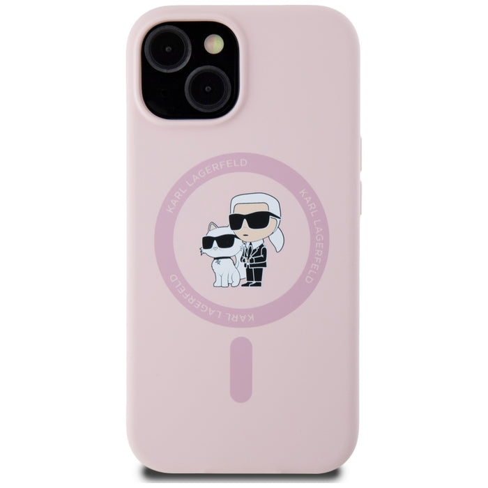 Karl Lagerfeld Silicone Karl&amp;Choupette MagSafe iPhone 15 Plus Case - Pink