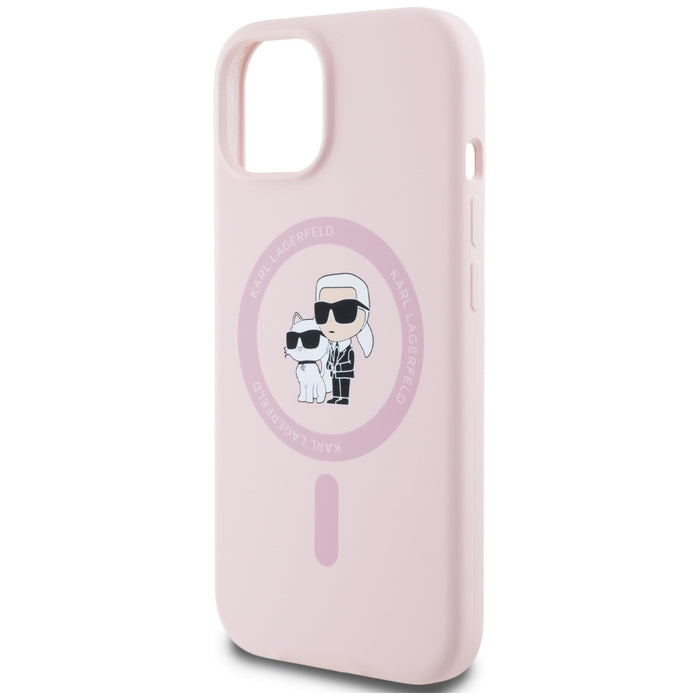 Karl Lagerfeld Silicone Karl&Choupette MagSafe iPhone 15 Case - Pink