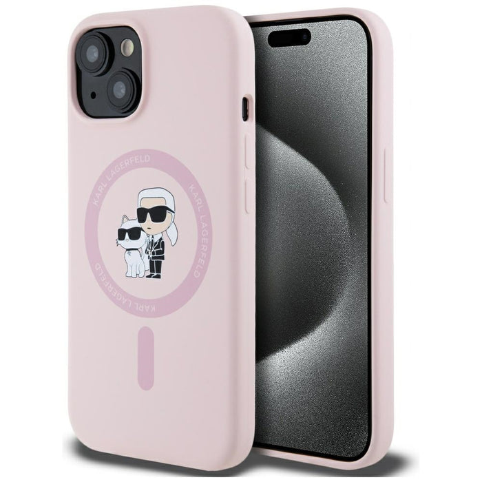 Karl Lagerfeld Silicone Karl&Choupette MagSafe iPhone 15 Case - Pink