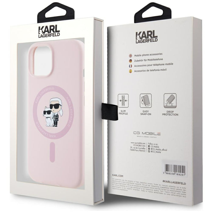 Karl Lagerfeld Silicone Karl&Choupette MagSafe iPhone 15 Case - Pink
