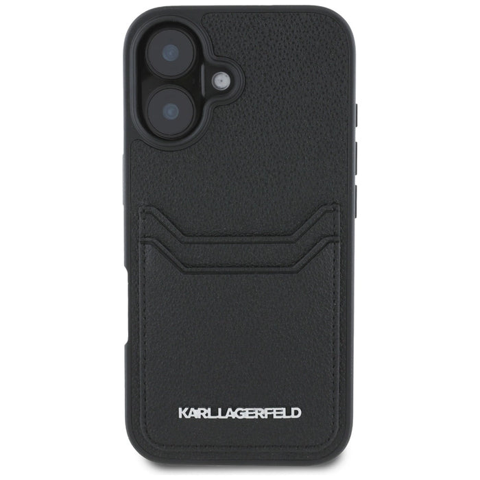 Karl Lagerfeld HC Grained PU Cardslot Metal Elong iPhone 16 Case - Black