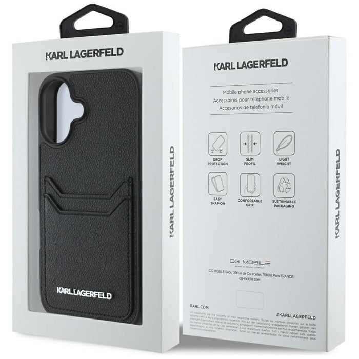 Karl Lagerfeld HC Grained PU Cardslot Metal Elong iPhone 16 Case - Black