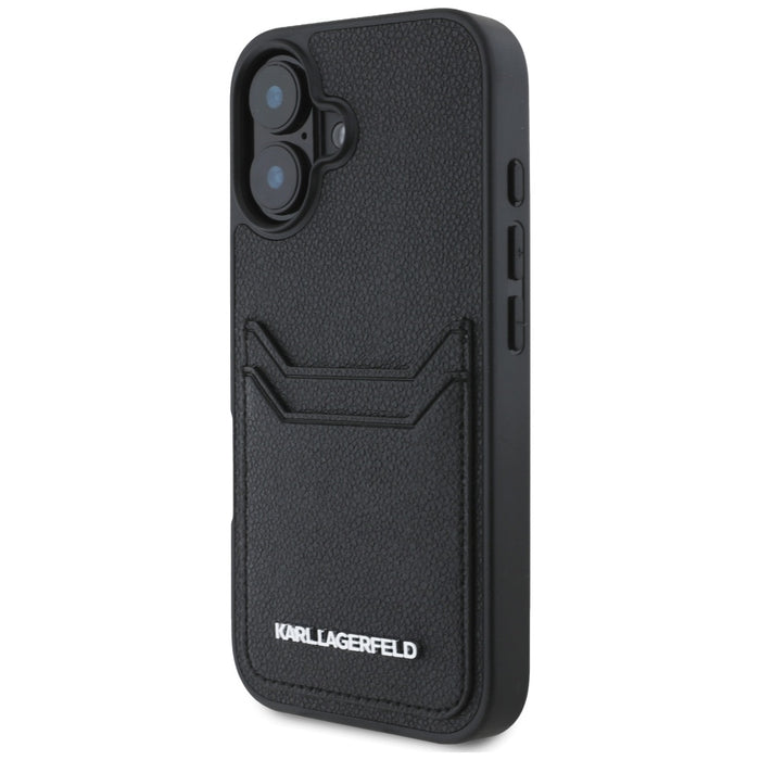 Karl Lagerfeld HC Grained PU Cardslot Metal Elong iPhone 16 Case - Black