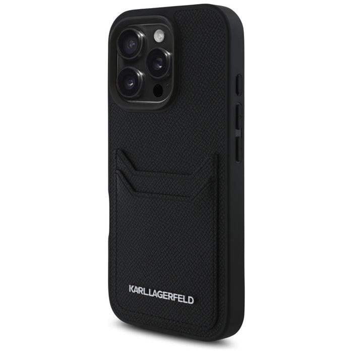 Karl Lagerfeld HC Grained PU Cardslot Metal Elong iPhone 16 Pro Case - Black