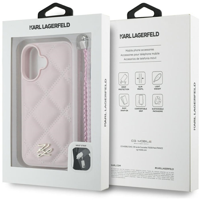 Karl Lagerfeld Quilted Initial Logo &amp; Chain Strap iPhone 16 Case - Pink