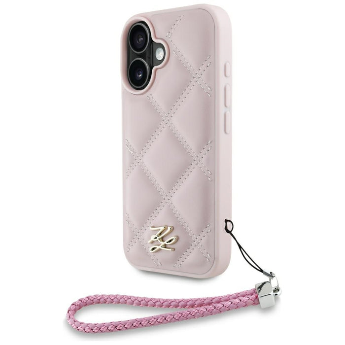 Karl Lagerfeld Quilted Initial Logo &amp; Chain Strap iPhone 16 Case - Pink