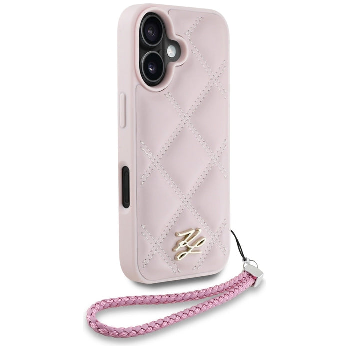 Karl Lagerfeld Quilted Initial Logo &amp; Chain Strap iPhone 16 Case - Pink