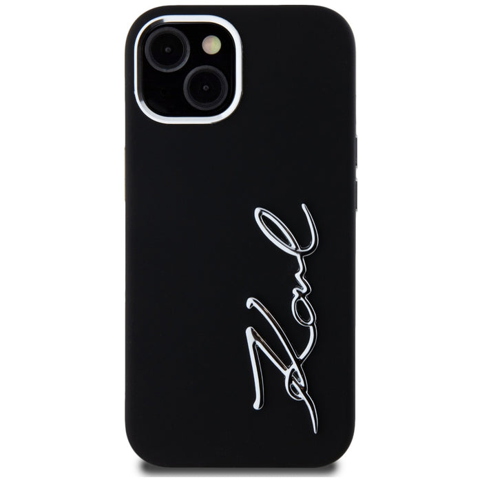 Karl Lagerfeld Silicone Metal Script Logo iPhone 15 Case - Black