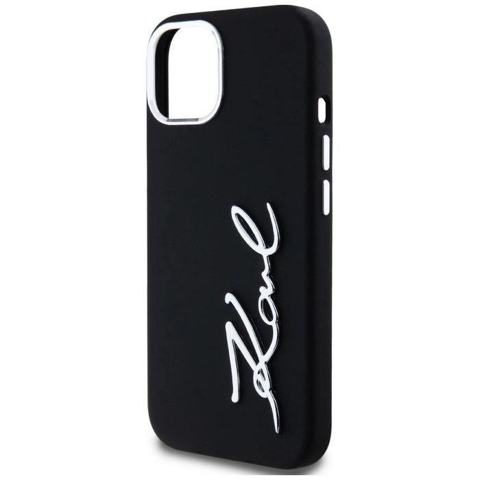 Karl Lagerfeld Silicone Metal Script Logo iPhone 15 Case - Black