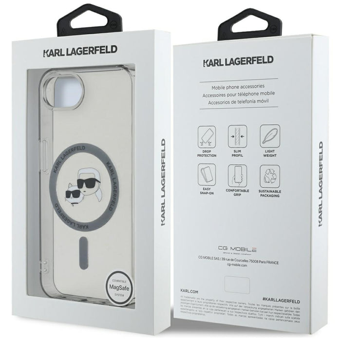 Karl Lagerfeld IML Metal Karl &amp; Choupette Heads MagSafe iPhone 16e Case - Black