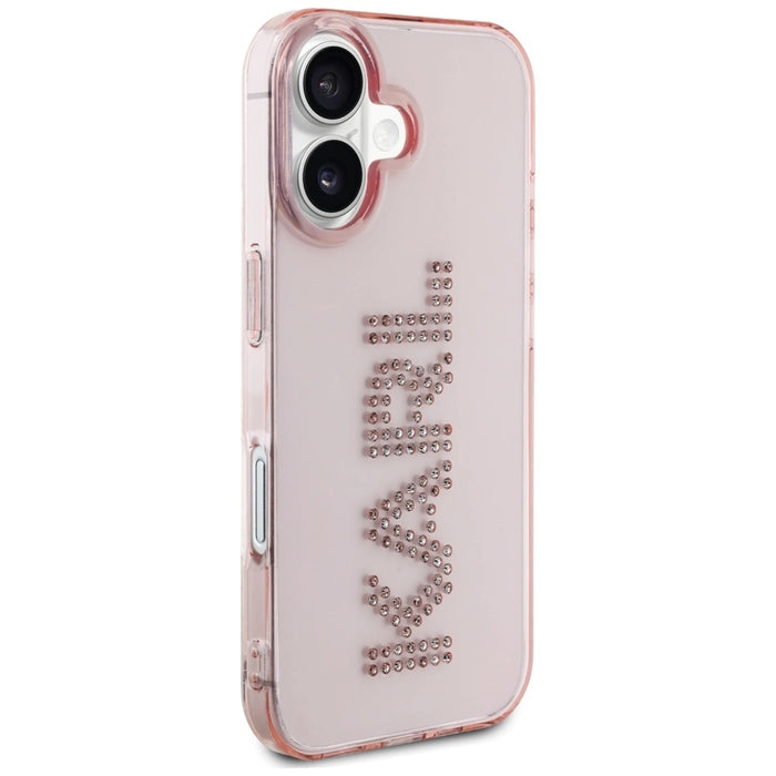Karl Lagerfeld IML Rhinestones Logo iPhone 16 Case - Pink