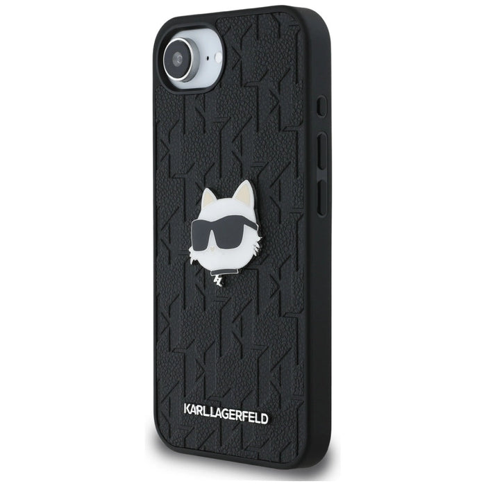 Karl Lagerfeld Monogram Choupette Head Pin iPhone 16e Case - Black