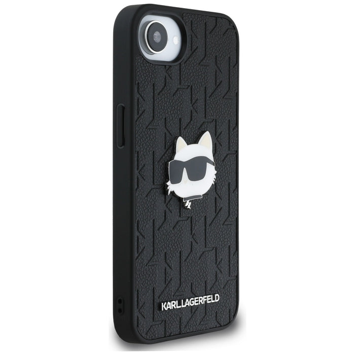 Karl Lagerfeld Monogram Choupette Head Pin iPhone 16e Case - Black