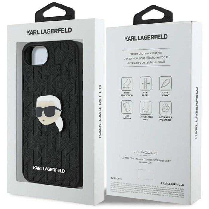 Karl Lagerfeld Monogram Karl Head Pin iPhone 16e Case - Black