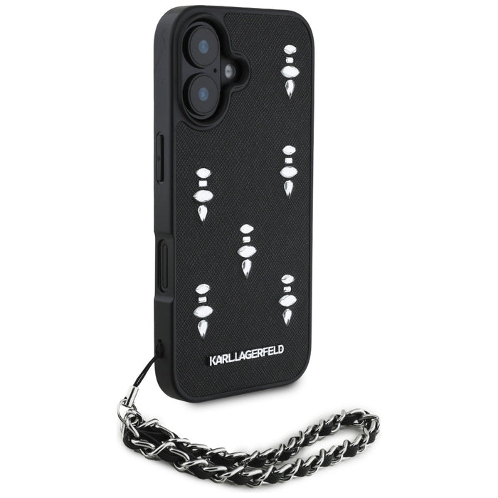 Karl Lagerfeld Saffiano Crystals w/Chain iPhone 16 Case - Black