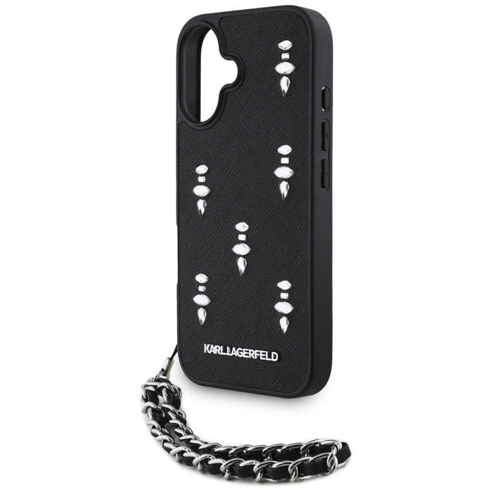 Karl Lagerfeld Saffiano Crystals w/Chain iPhone 16 Case - Black