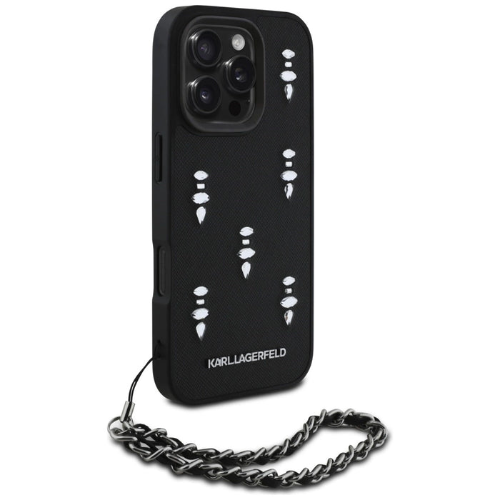 Karl Lagerfeld Saffiano Crystals w/Chain iPhone 16 Pro Case - Black