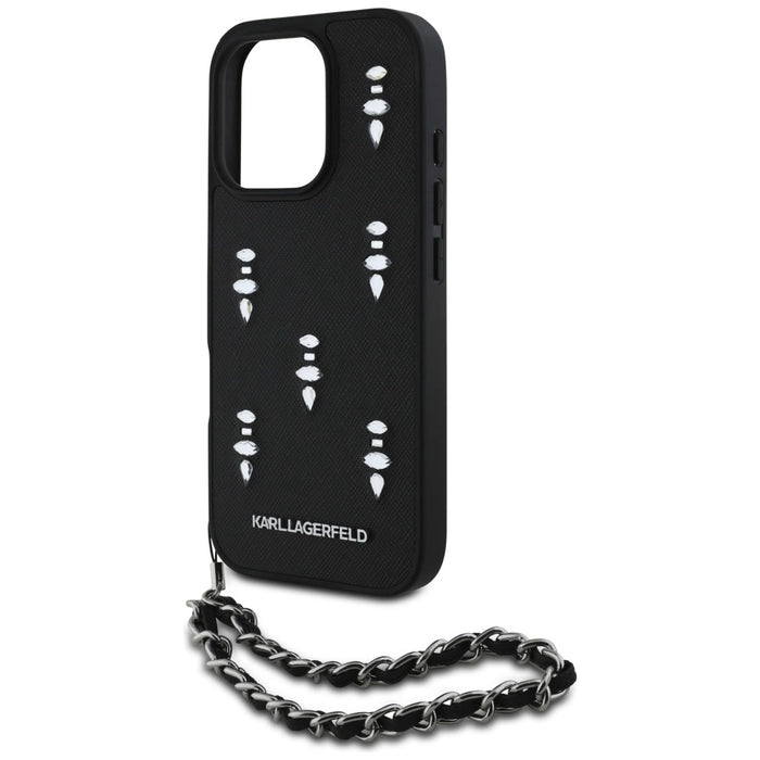Karl Lagerfeld Saffiano Crystals w/Chain iPhone 16 Pro Case - Black