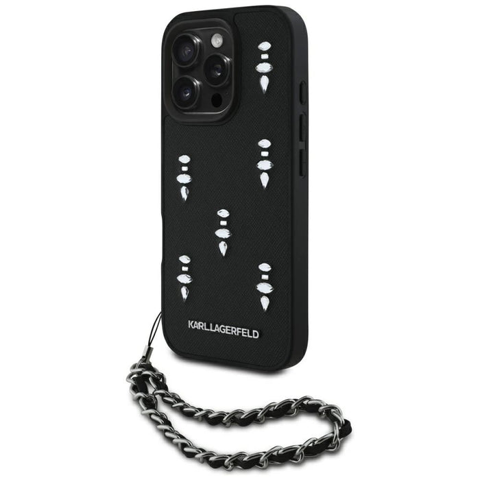 Karl Lagerfeld Saffiano Crystals w/Chain iPhone 16 Pro Case - Black