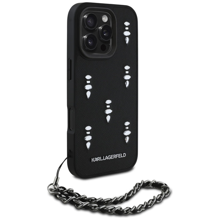 Karl Lagerfeld Saffiano Crystals w/Chain iPhone 16 Pro Max Case - Black