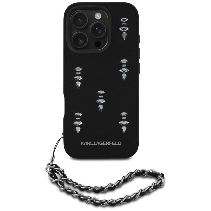 Karl Lagerfeld Saffiano Crystals w/Chain iPhone 16 Pro Max Case - Black