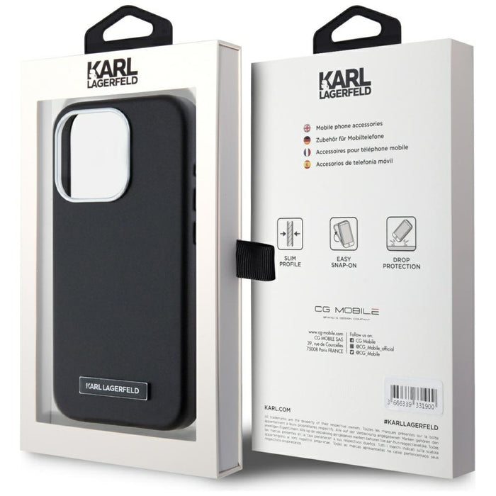 Karl Lagerfeld FW Metal Plate MagSafe iPhone 15 Pro Case - Black