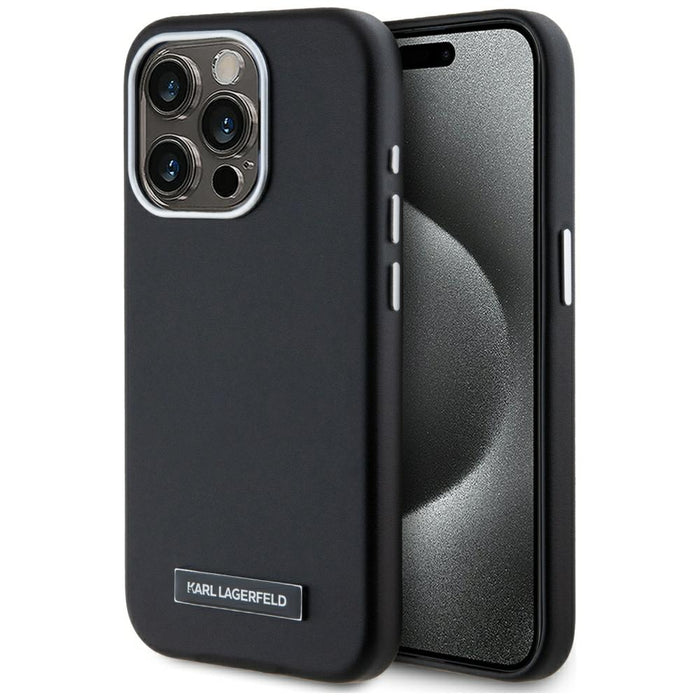 Karl Lagerfeld FW Metal Plate MagSafe iPhone 15 Pro Max Case - Black