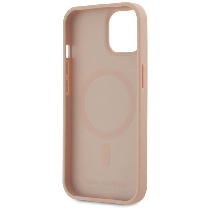 Karl Lagerfeld Leather Monogram Metal Logo MagSafe iPhone 15 Case - Pink