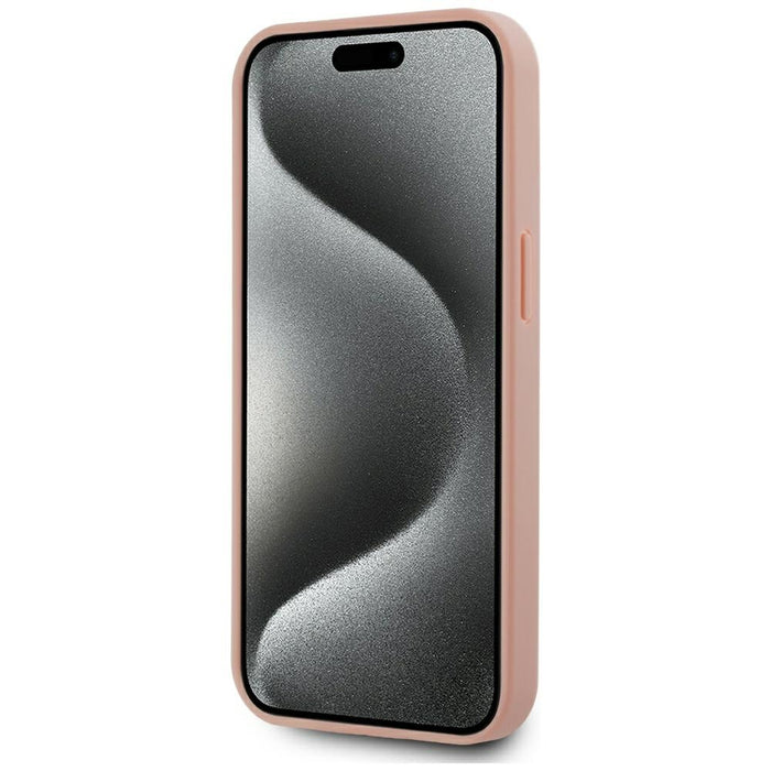 Karl Lagerfeld Leather Monogram Metal Logo MagSafe iPhone 15 Case - Pink