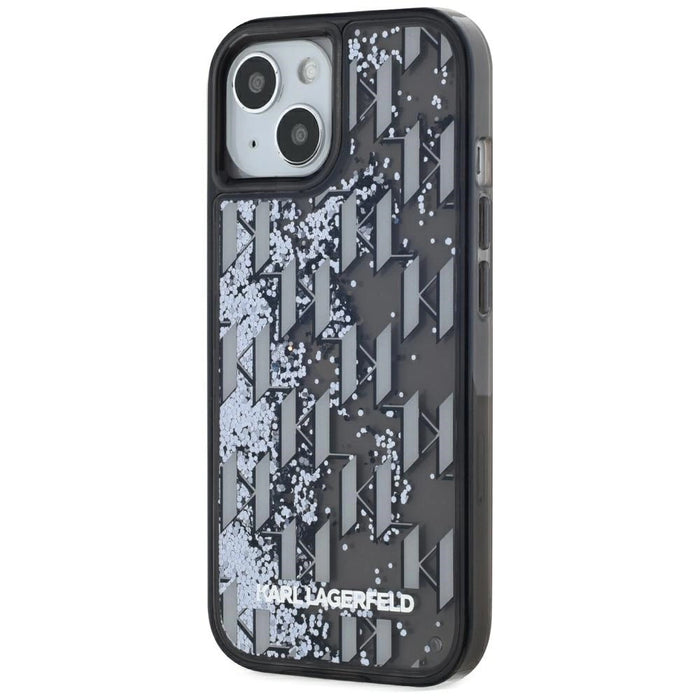 Karl Lagerfeld Liquide Glitter Monogram Gradient iPhone 15 Case - Black