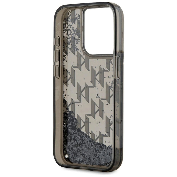 Karl Lagerfeld Liquide Glitter Monogram Gradient iPhone 15 Pro Case - Black